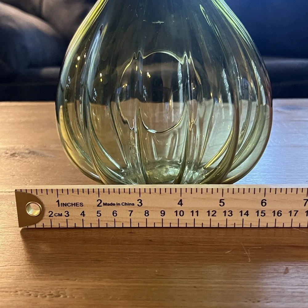 Smith and Hawkin Poland Handmade Art Glass Green Pumpkin Fall Decor Candle Dish